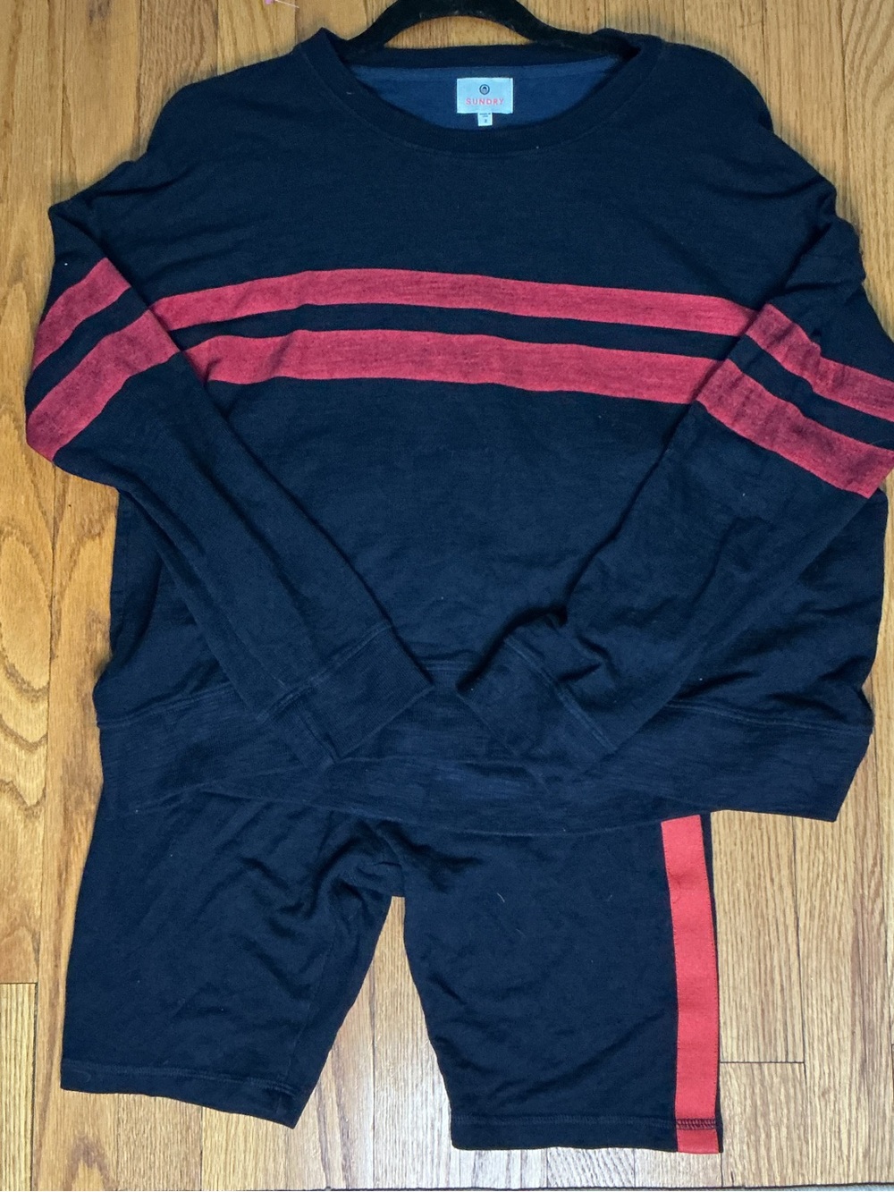 Sundry Lea Oversized Soft Knit Navy and Red Lounge Set
